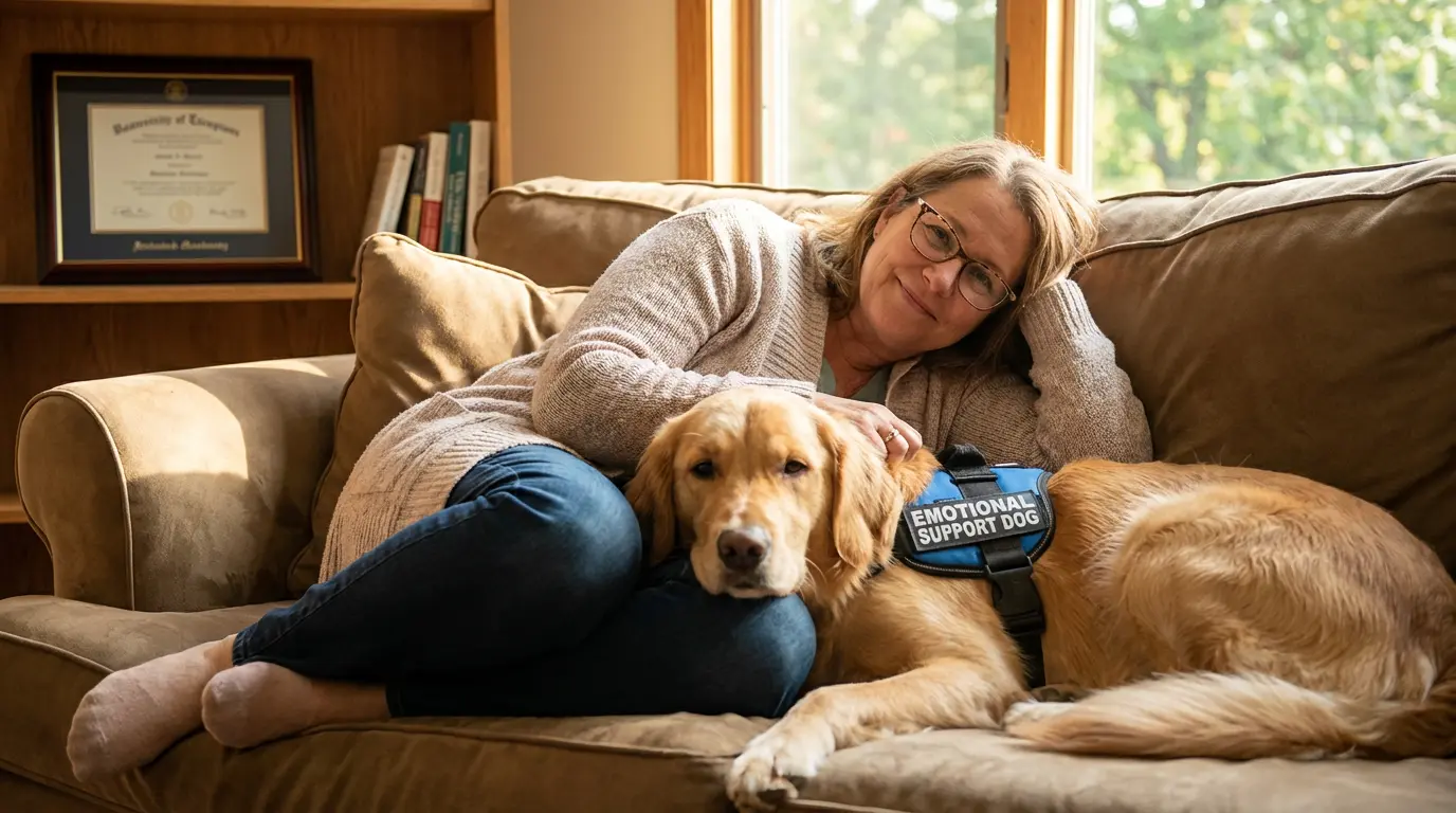lady with her emotional support dog