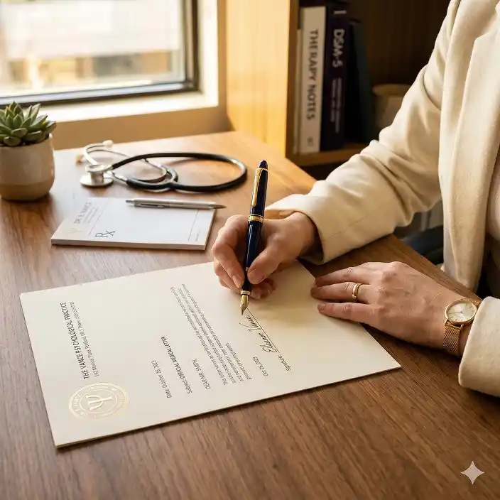 Licensed therapist signing PSD letter