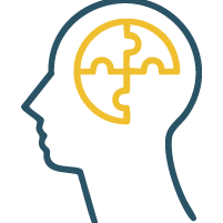 Head with puzzle-piece brain pattern