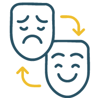 Sad and happy masks with arrows