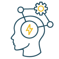Head with glowing brain linked to gear