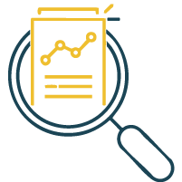 Clinical evaluation icon with a report and magnifying glass