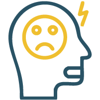 Head with worried face and lightning bolt