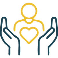 Hands holding a person with a heart icon representing emotional support