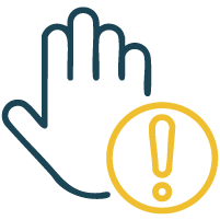 Hand stop symbol with warning icon representing functional limitations