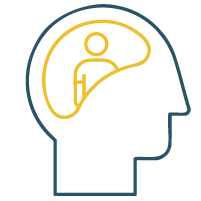 Head with brain and figure outline inside